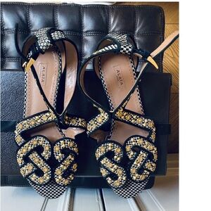ISO Alaia Black and Gold Embellished Sandals